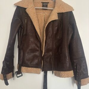 Brown Shearling Lined Women's Jacket